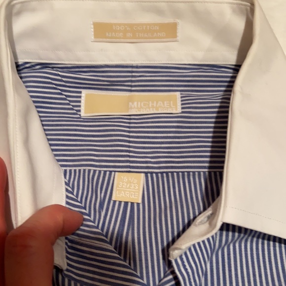 Michael Kors blue/white fine stripe button front shirt 16.5 32/33 - Picture 4 of 5